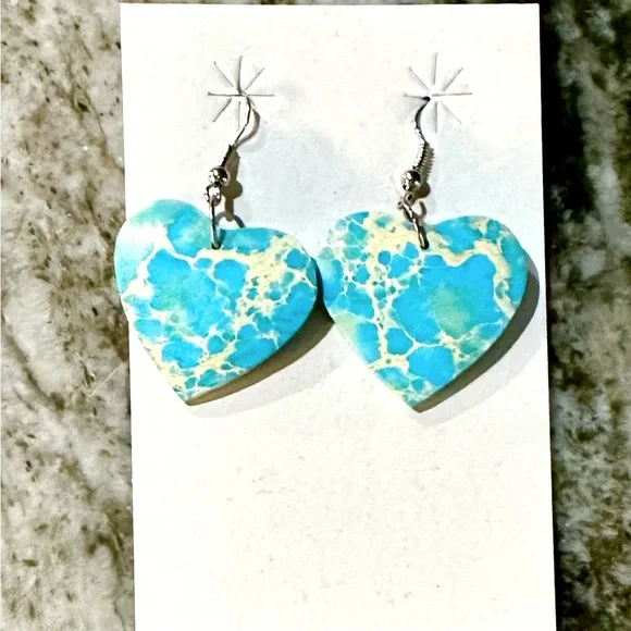 NWT Blue Indigo Genuine Turquoise Slab Heart Earrings - Picture 2 of 7